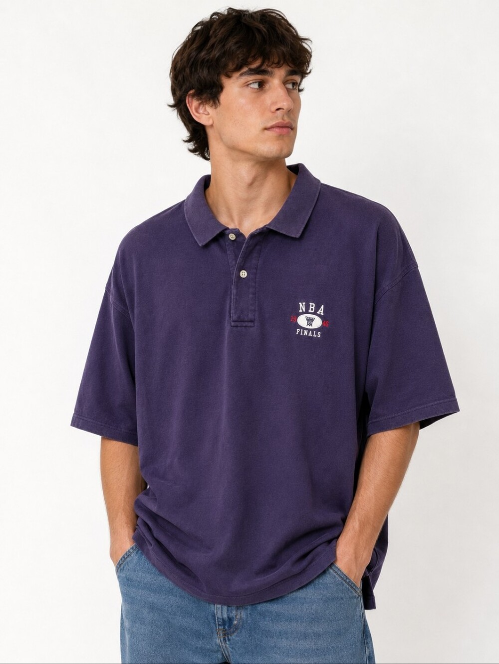 NBA 2001 Finals Purple 100% Cotton Knit Short Sleeve Men's Polo Shirt Size XL